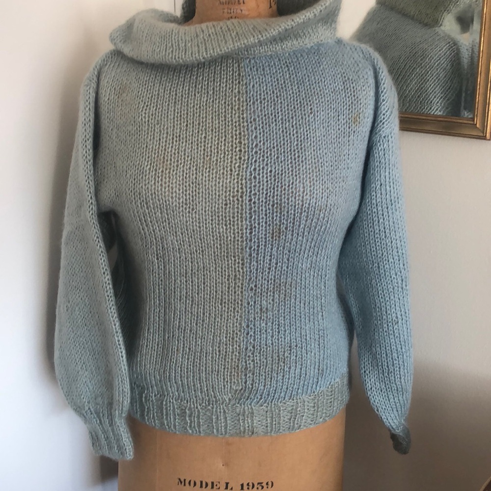 Vintage Marshall fields, mohair sweater, split funnel neck medium two-tone blue